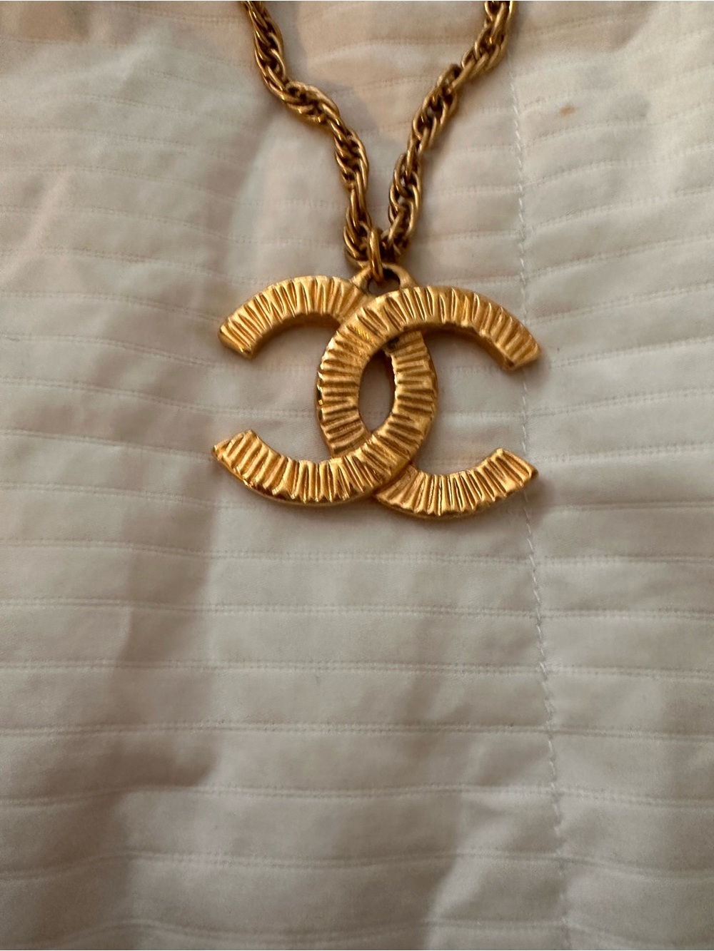 Vintage CHANEL Gold Textured Double C Pendant Necklace - Picture 2 of 5
